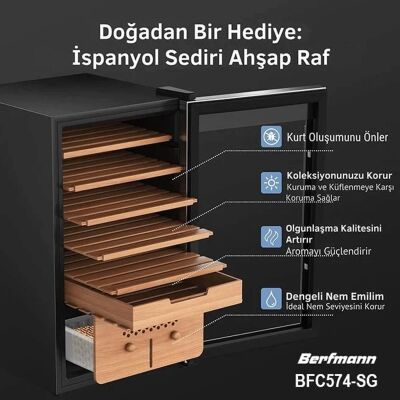 Berfmann Sedirli Elektronik Humidor Puro Dolabı (574 Puro Kapasite) - 4