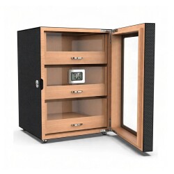 Camlı 3 Çekmeceli Puro Kutusu Humidor Karbon Desen 100's - CigarLoong (1)