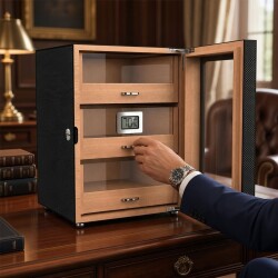 Camlı 3 Çekmeceli Puro Kutusu Humidor Karbon Desen 100's - 3