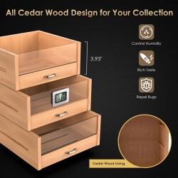 Camlı 3 Çekmeceli Puro Kutusu Humidor Karbon Desen 100's - 4