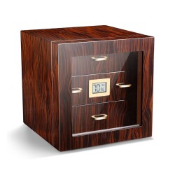 Camlı 3 Çekmeceli Puro Kutusu Humidor Maun 60's - CigarLoong
