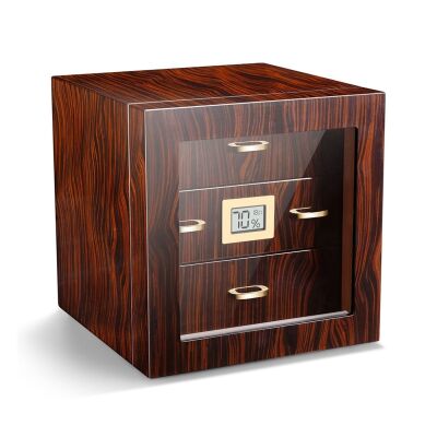 Camlı 3 Çekmeceli Puro Kutusu Humidor Maun 60's - 1