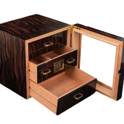 Camlı 3 Çekmeceli Puro Kutusu Humidor Maun 60's - CigarLoong (1)