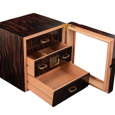Camlı 3 Çekmeceli Puro Kutusu Humidor Maun 60's - 2