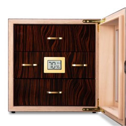 Camlı 3 Çekmeceli Puro Kutusu Humidor Maun 60's - 4