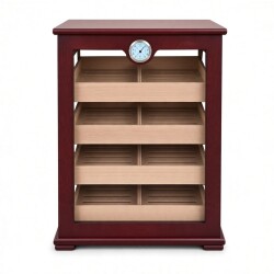 Camlı 4 Raflı Puro Kutusu Humidor Kabinet Kahve 200's - CigarLoong