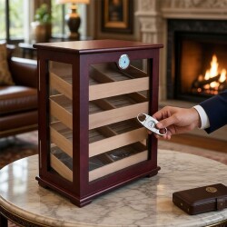 Camlı 4 Raflı Puro Kutusu Humidor Kabinet Kahve 200's - 3