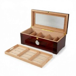 Camlı Masaüstü Puro Kutusu Humidor Kahve 200's - CigarLoong (1)