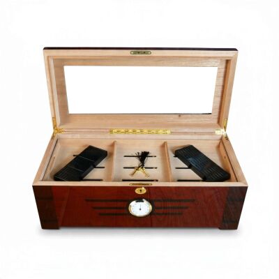 Camlı Masaüstü Puro Kutusu Humidor Kahve 200's - 4