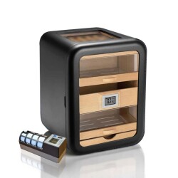 Cigarloong Skylight Camlı 5 Çekmeceli Puro Kutusu Siyah 80's CigarSpa Elektronik Nemlendirme - CigarLoong