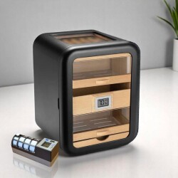 Cigarloong Skylight Camlı 5 Çekmeceli Puro Kutusu Siyah 80's CigarSpa Elektronik Nemlendirme - CigarLoong (1)