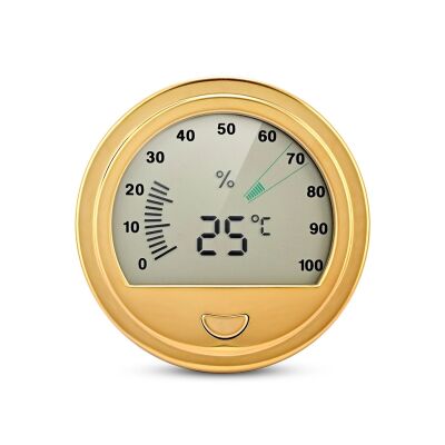 Cigarloong Yuvarlak Dijital Higrometre Nem Isı Ölçer Gold 7cm - 1