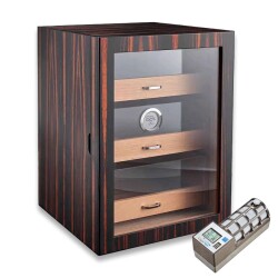 Cigarspa Elektronik Nemlendiricili Camlı 3 Çekmeceli Puro Kutusu Humidor Abanoz - CigarLoong