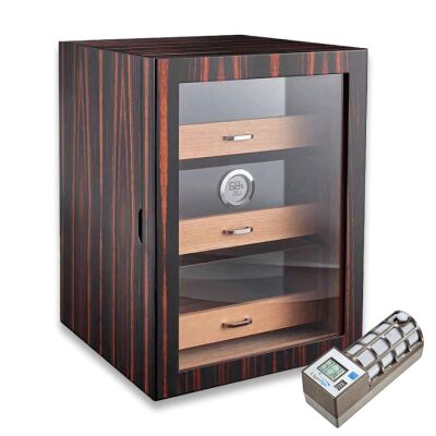Cigarspa Elektronik Nemlendiricili Camlı 3 Çekmeceli Puro Kutusu Humidor Abanoz - 1