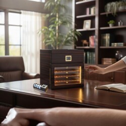 Cigarspa Elektronik Nemlendiricili Camlı 4 Çekmeceli Işıklı Puro Kutusu Abanoz 100's - Lubinski İtaly (1)