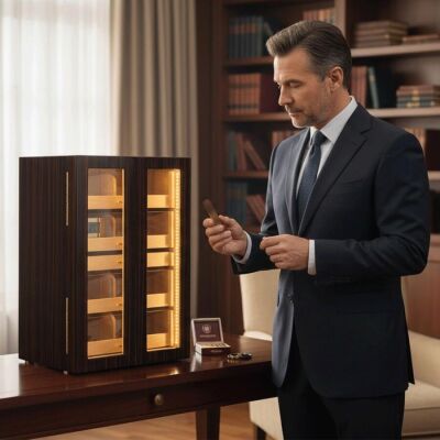 Cigarspa Elektronik Nemlendiricili Camlı 4 Çekmeceli Işıklı Puro Kutusu Humidor Abanoz 200's - 2