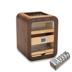 Cigarspa Elektronik Nemlendiricili Camlı 5 Çekmeceli Puro Kutusu Humidor Skylight Ceviz - CigarLoong