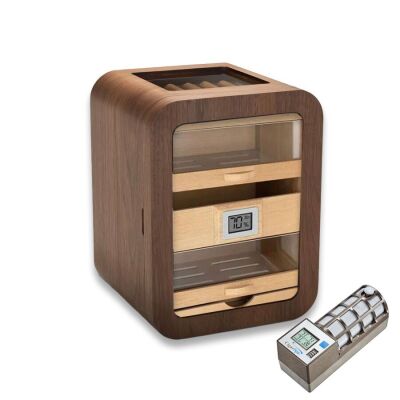 Cigarspa Elektronik Nemlendiricili Camlı 5 Çekmeceli Puro Kutusu Humidor Skylight Ceviz - 1