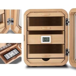 Cigarspa Elektronik Nemlendiricili Camlı 5 Çekmeceli Puro Kutusu Humidor Skylight Ceviz - 3