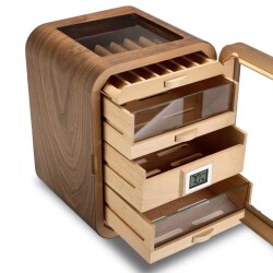 Cigarspa Elektronik Nemlendiricili Camlı 5 Çekmeceli Puro Kutusu Humidor Skylight Ceviz - 4