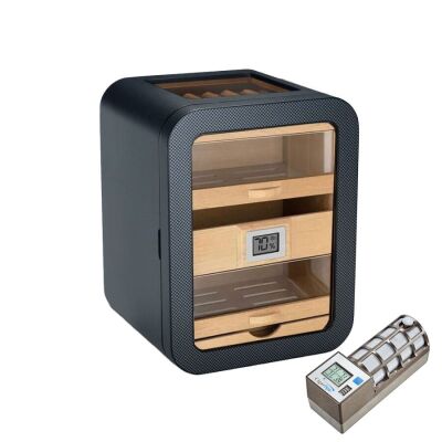 Cigarspa Elektronik Nemlendiricili Camlı 5 Çekmeceli Puro Kutusu Humidor Skylight Karbon Desen - 1