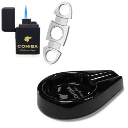 Cohiba Küllük Çakmak ve Metal Kesici Puro Aksesuar Seti Oval Tekli - 2