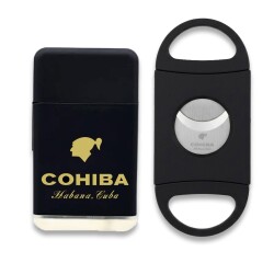 Cohiba Plastik Jet Alev Puro Çakmağı Kesici Seti Siyah - Cohiba