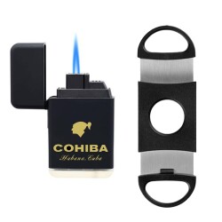 Cohiba Plastik Jet Alev Puro Çakmağı Kesici Seti Siyah - Cohiba (1)