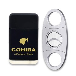 Cohiba Plastik Jet Alev Puro Çakmağı Metal Kesici Seti Siyah - Cohiba