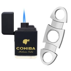 Cohiba Plastik Jet Alev Puro Çakmağı Metal Kesici Seti Siyah - Cohiba (1)