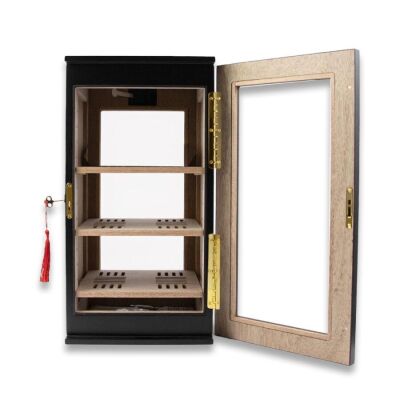 Elektronik Nemlendiricili 3 Raflı Puro Kutusu Humidor Gold Mat Siyah - 2
