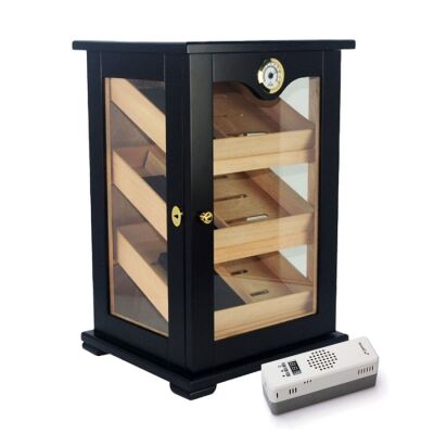 Elektronik Nemlendiricili 3 Raflı Puro Kutusu Humidor Kabinet Siyah - 1