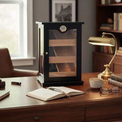 Elektronik Nemlendiricili 3 Raflı Puro Kutusu Humidor Kabinet Siyah - 2