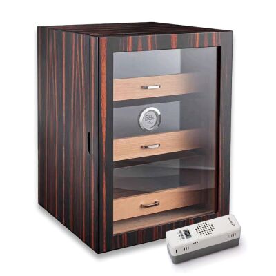 Elektronik Nemlendiricili Camlı 3 Çekmeceli Puro Kutusu Humidor Abanoz - 1