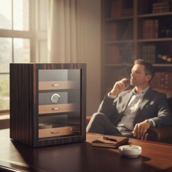 Elektronik Nemlendiricili Camlı 3 Çekmeceli Puro Kutusu Humidor Abanoz - 4