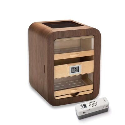 Elektronik Nemlendiricili Camlı 5 Çekmeceli Puro Kutusu Humidor Skylight Ceviz - 1