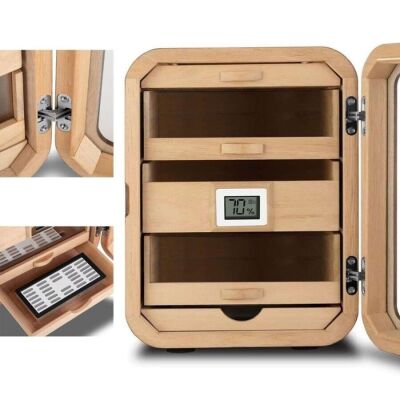 Elektronik Nemlendiricili Camlı 5 Çekmeceli Puro Kutusu Humidor Skylight Karbon Desen - 4