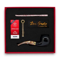 Kahve Saplı 9mm Ahşap Kıvrık Pipo Seti Kalabaş Parlak Siyah - CigarLoong