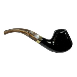 Kahve Saplı 9mm Ahşap Kıvrık Pipo Seti Kalabaş Parlak Siyah - CigarLoong (1)
