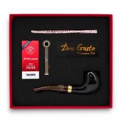 Kahve Saplı 9mm Ahşap Kıvrık Pipo Seti Parlak Siyah - CigarLoong