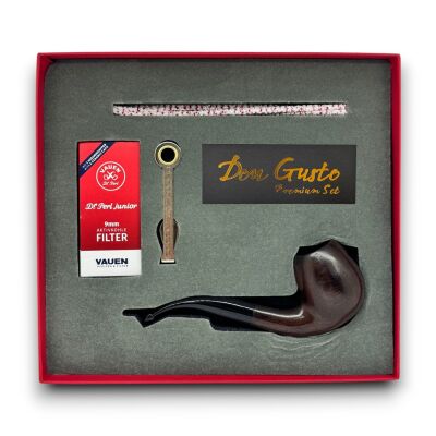Longan Cherry 9mm Ahşap Kıvrık Pipo Seti Mat Kahve - 1