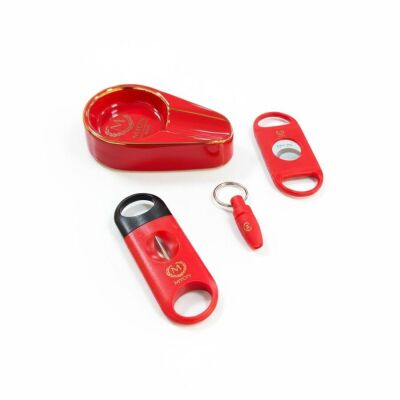 Myon Camlı Sedir Humidor Puro Kutusu Lake Kırmızı 60's 4'lü Puro Aksesuar Seti - 2