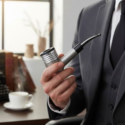 PD Modeli 9mm Filtreli Ahşap Kıvrık Pipo Seti Silver - 3