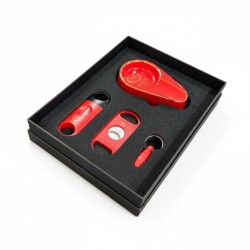 Racing Edition Karbon Dizayn Humidor Puro Kutusu Kırmızı 40's 4'lü Puro Aksesuar Seti - 5