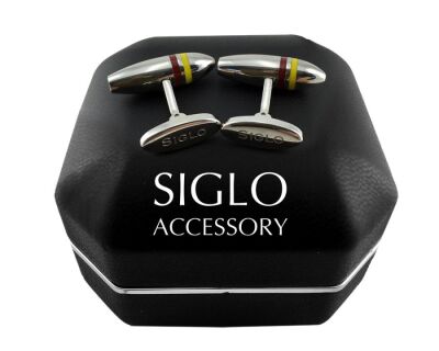 SİGLO Sarı Kırmızı Çizgili Model Kol Düğmesi - 1