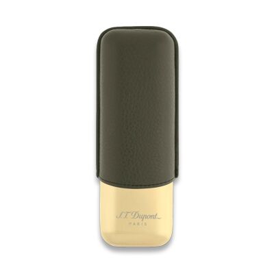 S.T. Dupont Deri Metal Puro Kılıfı Yeşil/Gold 2li (60Ring) - 1